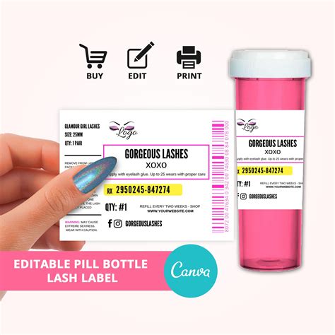 Editable Pill Bottle Lash Label Prescription Bottle Label - Etsy