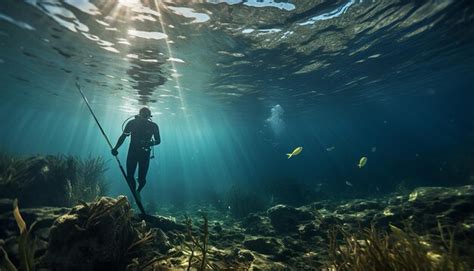 Premium AI Image | Spearfishing underwater