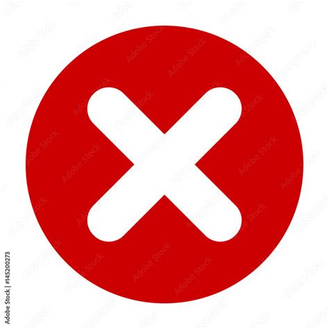 Flat round X mark red icon, button. Cross symbol isolated on white background. Vector ...