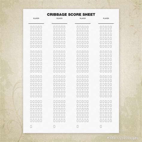 Cribbage Score Sheet Printable Form | Moderntype Designs