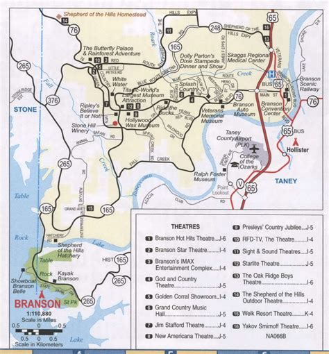 Branson MO roads map, free printable map highway Branson city surrounding area