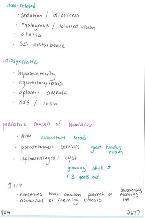 924. Anticonvulsant side effects (dose related, idiosyncratic) / Usual pediatric causes of ...