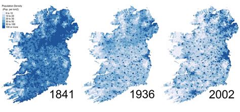 Population density in Ireland, 1841, 1936, 2002. - Maps on the Web