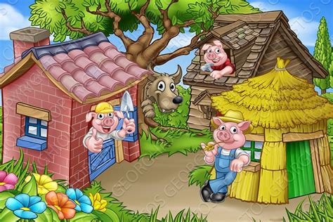 Three Little Pigs Fairy Tale Straw House | Pre-Designed Illustrator ...