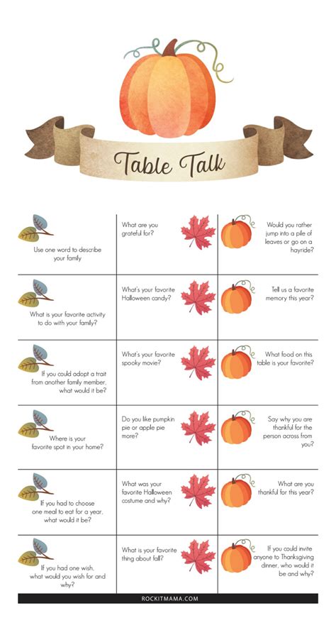 Fall table talk cards free printable – Artofit