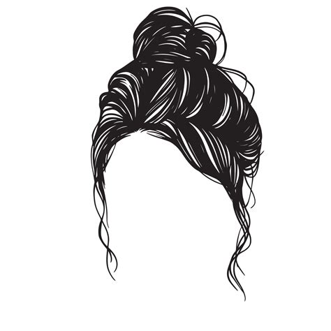 Beauty Woman In Messy Bun, Messy Bun Hair Illustration, Line Art, Silhouette, For T-Shirt Design ...