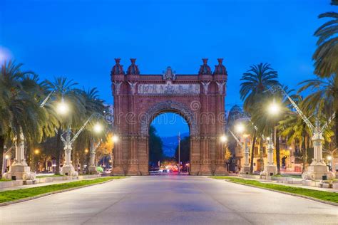 Bacelona Arc De Triomf at Night in the City of Barcelona in Catalonia, Spain. the Arch is Built ...