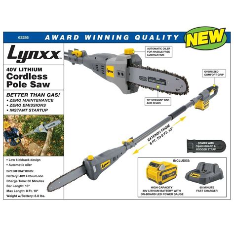 Lynxx 40V Lithium Cordless Pole Saw - Chainsaws