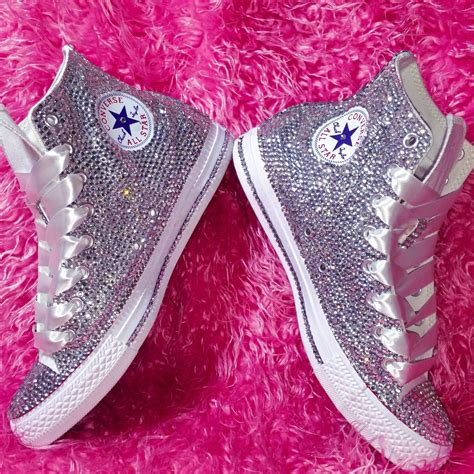 White/Silver High Top Luxe Converse | Bedazzled shoes, Bedazzled shoes diy, Bling converse