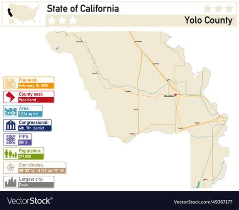 Detailed infographic and map of yolo county Vector Image