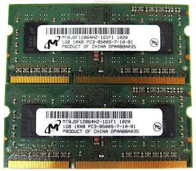 Micron 2GB RAM Kit 2x1GB DDR3 Memory PC3-8500 1066Mhz SODIMM Mt8jsf12864hz-1g1f1 | eBay