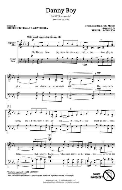 Danny Boy (arr. Russell Robinson) (SATB Choir) - Print Sheet Music Now