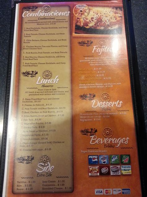 Menu at La Carreta restaurant, Gardner