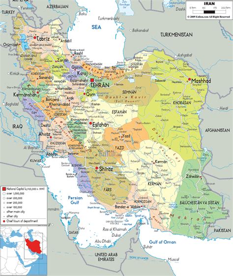 Detailed Political Map of Iran - Ezilon Maps