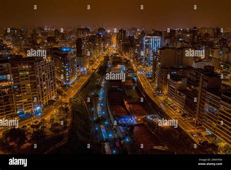 Aerial view of the Miraflores district of Lima, the capital of Peru, at night Stock Photo - Alamy