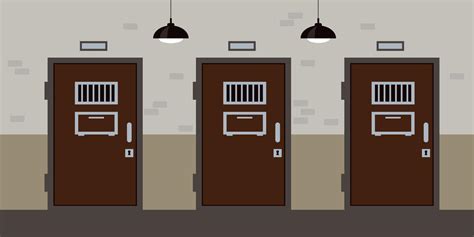 Prison corridor with cell doors and windows. Jail interior concept ...