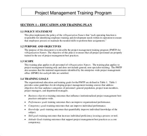 Project Management Training Plan Template