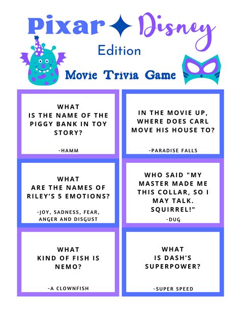 FREE Disney Pixar Trivia Game Printable - Marcie in Mommyland