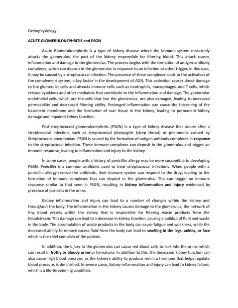 Pathophysio PSGN - Pathophysiology ACUTE GLOMERULONEPHRITIS and PSGN Acute Glomerulonephritis is ...