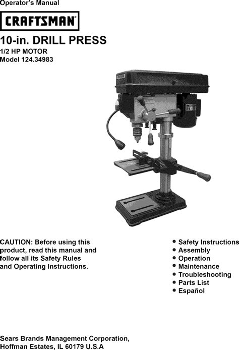 Craftsman 12434983 User Manual DRILL PRESS Manuals And Guides 1402174L