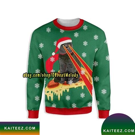 Pizza Cat With Laser Eyes Ugly Sweater - Kaiteez