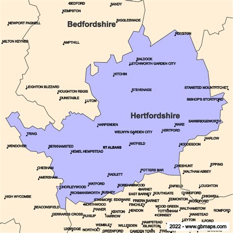 Hertfordshire County Boundaries Map