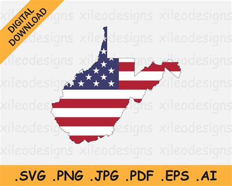 West Virginia Map US Flag Svg, WV USA on American Flag, America State ...