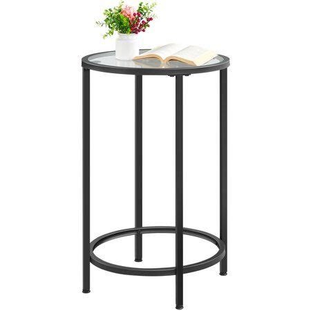 Easyfashion Round Metal and Glass Top Accent Table, Black - Walmart.com ...