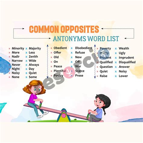 Common Opposites Antonyms Word List - Template 15