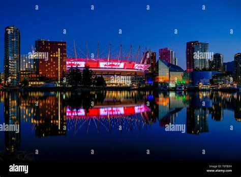 BC Place Stadium at night, False Creek, Vancouver, British Columbia ...