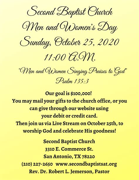 Men’s and Women’s Day – Second Baptist Church