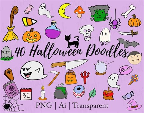 Halloween Doodles Vector Clipart Cute Halloween Doodles | Etsy