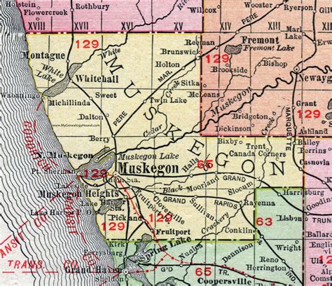 Muskegon County, Michigan, 1911, Map, Rand McNally, Montague, Whitehall, Muskegon Heights, North ...