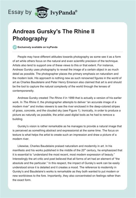 Andreas Gursky's "The Rhine II" Photography - 583 Words | Essay Example