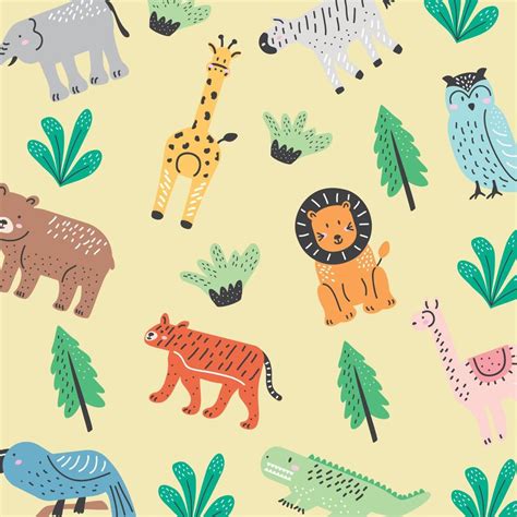 wild animals doodle pattern 11123858 Vector Art at Vecteezy