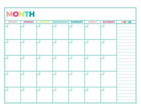 Bright Undated Monthly Planner Printable, Month on 1 Page,letter Size ...