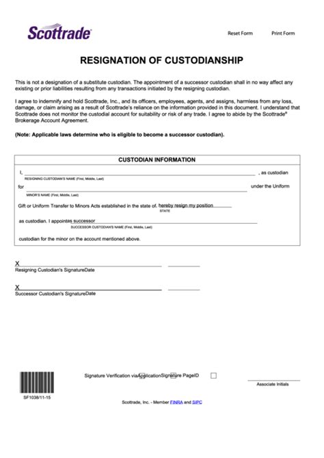 Fillable Resignation Of Custodianship Form printable pdf download