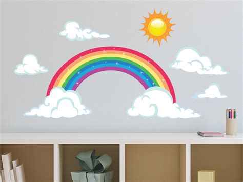 Sunny Decals Sparkling Rainbow Fabric Wall Decal with Sun and Clouds, Large | Rainbow wall decal ...