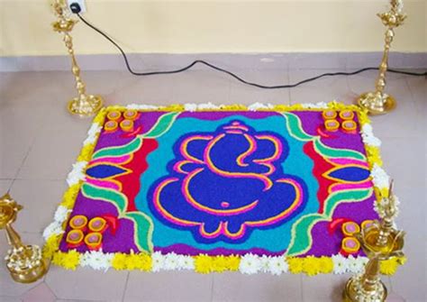 Ganpati Rangoli Designs with Flowers - Ganesha Flower Rangoli Designs