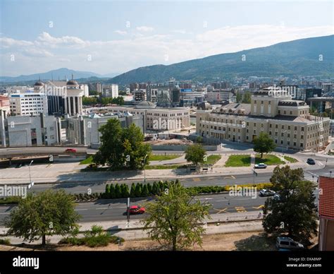 View of Skopje, the capital of Macedonia from the old walls of the Kale ...