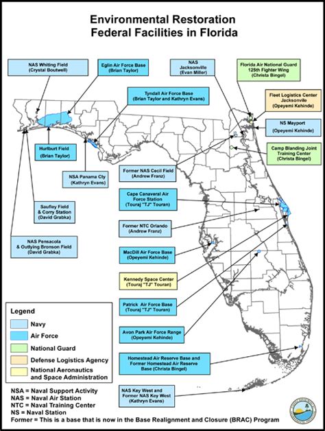 Map of Military Bases in Florida and corresponding Remedial Project Managers | Florida ...