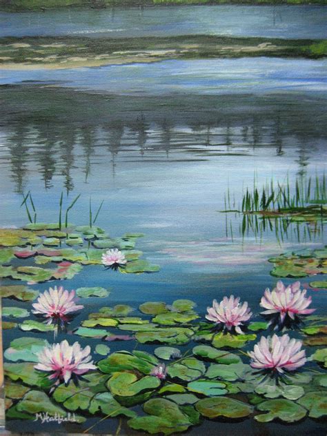 Pink Water Lilies in acrylic by M. Hatfield | Water lilies painting ...