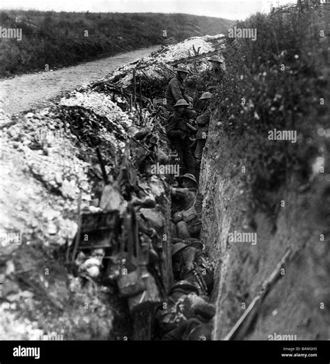 Infantry in the support trench during preliminary bombardment during ...