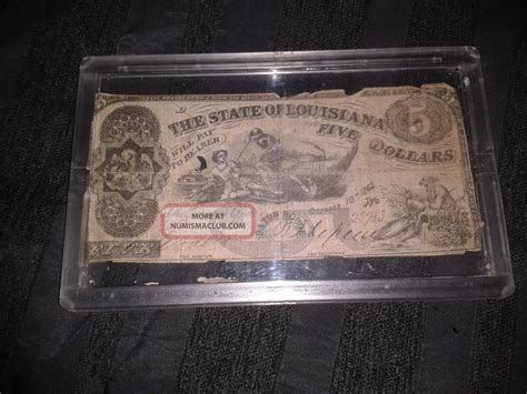 $5 Dollar Bill 1862 State Of Louisianna Five Dollars Civil War Era