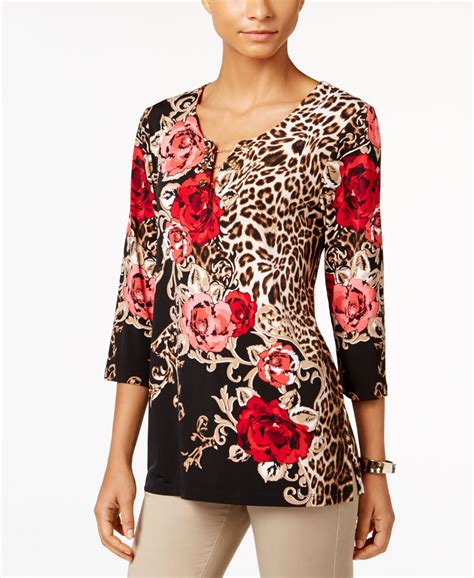 Jm Collection Printed Keyhole Top, Only at Macy's