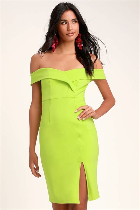 Chic Lime Green Dress - Off-the-Shoulder Dress - Bodycon Dress - Lulus