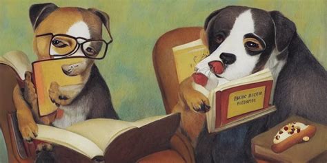 a dog with glasses, reading, with one paw on the book | Stable ...