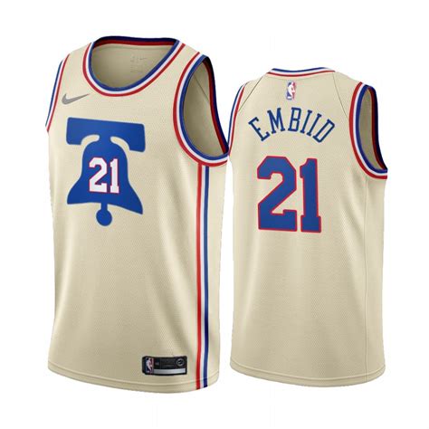 2020-21 Philadelphia 76ers Joel Embiid Earned Edition Cream #21 Jersey ...