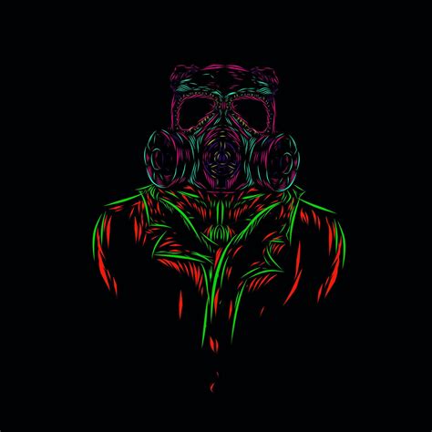 Gas Mask Line Pop Art Potrait Logo Colorful Design with Dark Background. Isolated Black ...