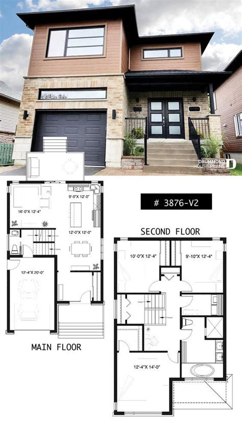 Modern house plan, 2 storey-home plan for narrow-lot, with garage, 3 bedrooms, open layout ...